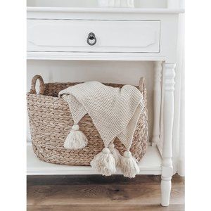 Cream Pom knit throw blanket